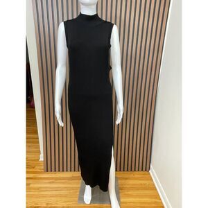 Good American Women's Dress Long Maxi Side Slit Ribbed Mock Neck 5/6 Black